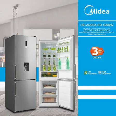 Heladera MIDEA 400 Litros frio seco - 2 puertas (sist. Invertido) - c/ dispenser de agua - mdrb424fgg4