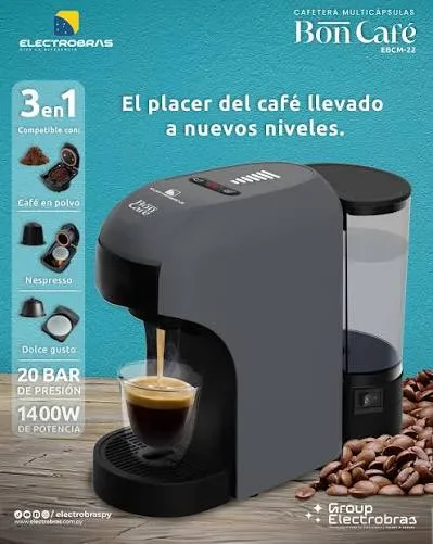 Cafetera ELECTROBRASS EBCM-20 / Multicapsulas 3 EN 1 NEGRO 850mL
