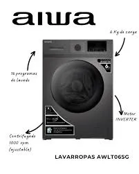 Lavarropas Automático Carga Frontal AIWA 6KG Inverter - Blanco  AWLT06SW y Gris AWLT06SG