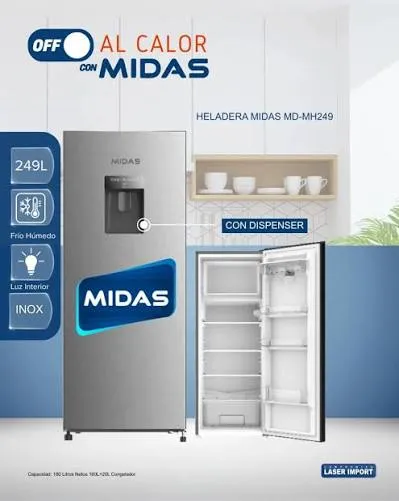 Heladera MIDAS 300 litros inox - c/ dispenser md-mh249