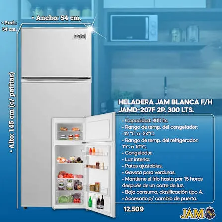 Heladera 300 litros marca JAM inox - jamd-207x